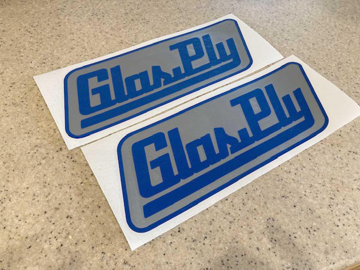 Glas Ply Vintage Boat Decals Blue 12" Pair Die-Cut Vinyl + Free Shipping