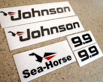 Vintage Johnson 9.9 HP Outboard Motor Decal Kit Black and Red