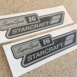 Starcraft Super Sport 16&#39; Vintage Fishing Boat Decals Black and Silver + Free Shipping!