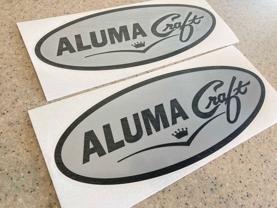 Alumacraft Vintage Fishing Boat or Trailer Decals Die-Cut Vinyl 12 2-Pak  Black and Silver + FREE Shipping!