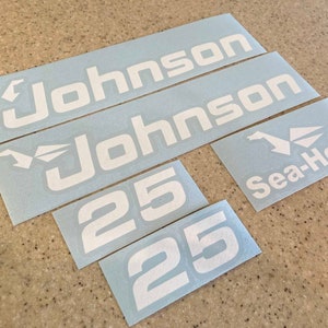 Johnson Vintage 25 HP Outboard Motor Decal Kit White Vinyl + FREE SHIPPING!