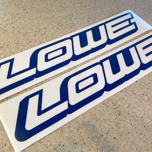 Lowe Vintage Fishing Boat, Tow Vehicle, or Trailer Decals Die-Cut Vinyl 18&quot; 2-Pak Navy Blue + Free Shipping