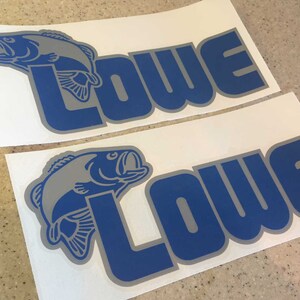 Lowe Vintage Fishing Boat or Trailer Decals Die-Cut Vinyl 12&quot; Blue and Silver 2-Pak + FREE Shipping!