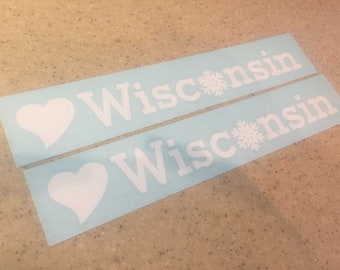 Love Wisconsin State Window Decal White Vinyl 11-1/2" Long 2-Pak Free Shipping!