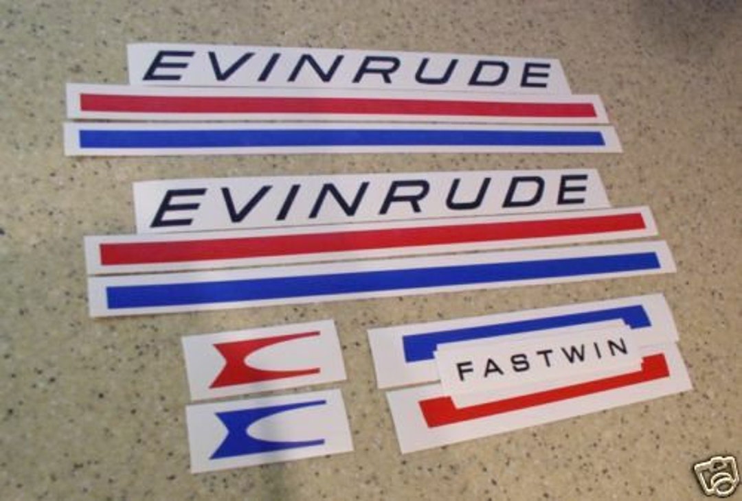Evinrude Fastwin Vintage Outboard Motor Decal Kit Black Red and Blue