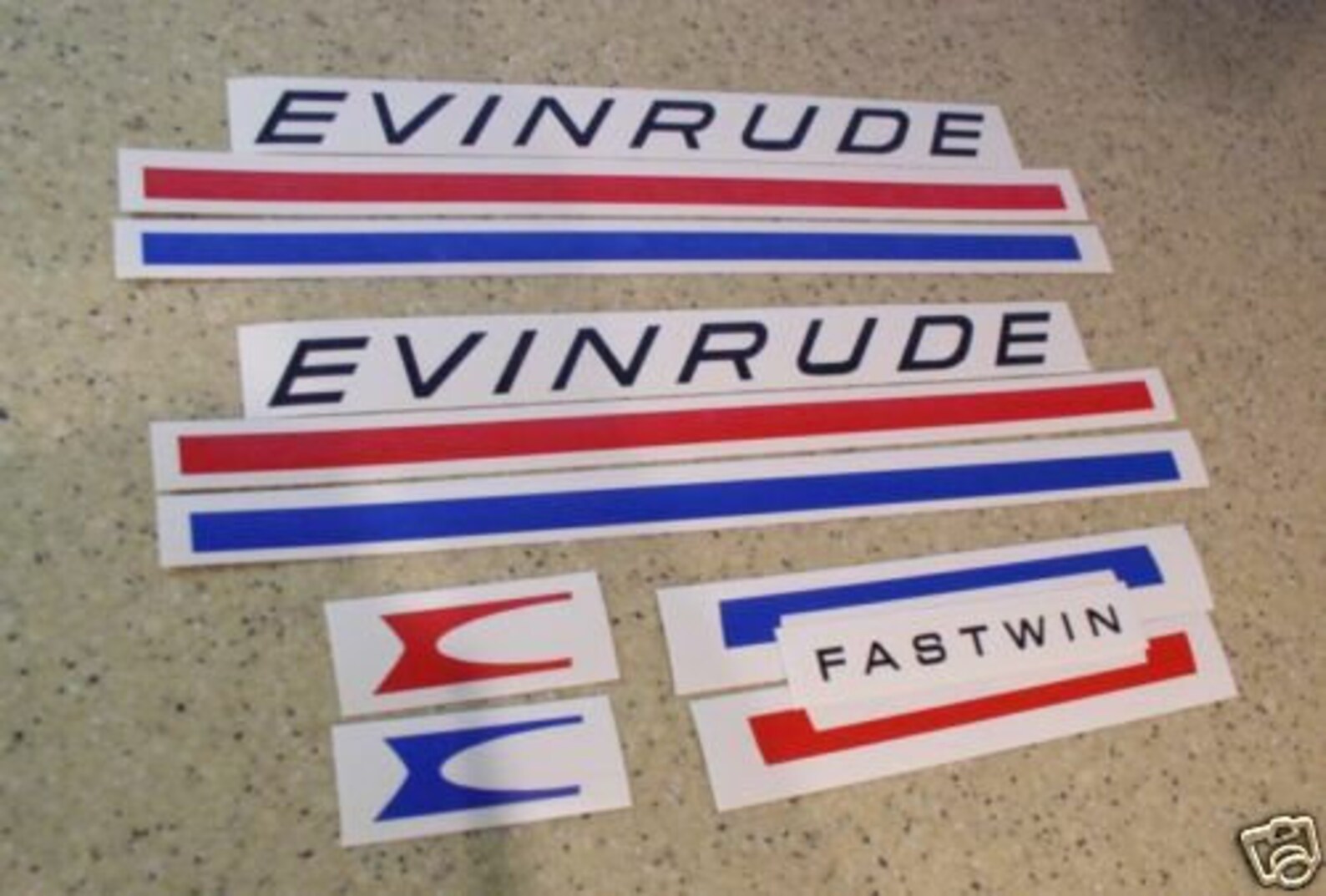 Evinrude Fastwin Vintage Outboard Motor Decal Kit Black Red and Blue