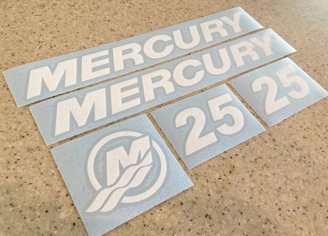 Mercury Vintage 25 HP Outboard Motor Decal Kit White Diecut Etsy