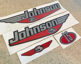 Vintage Johnson 15 HP Outboard Motor Decal Kit Black, Red and Silver + Free Shipping!