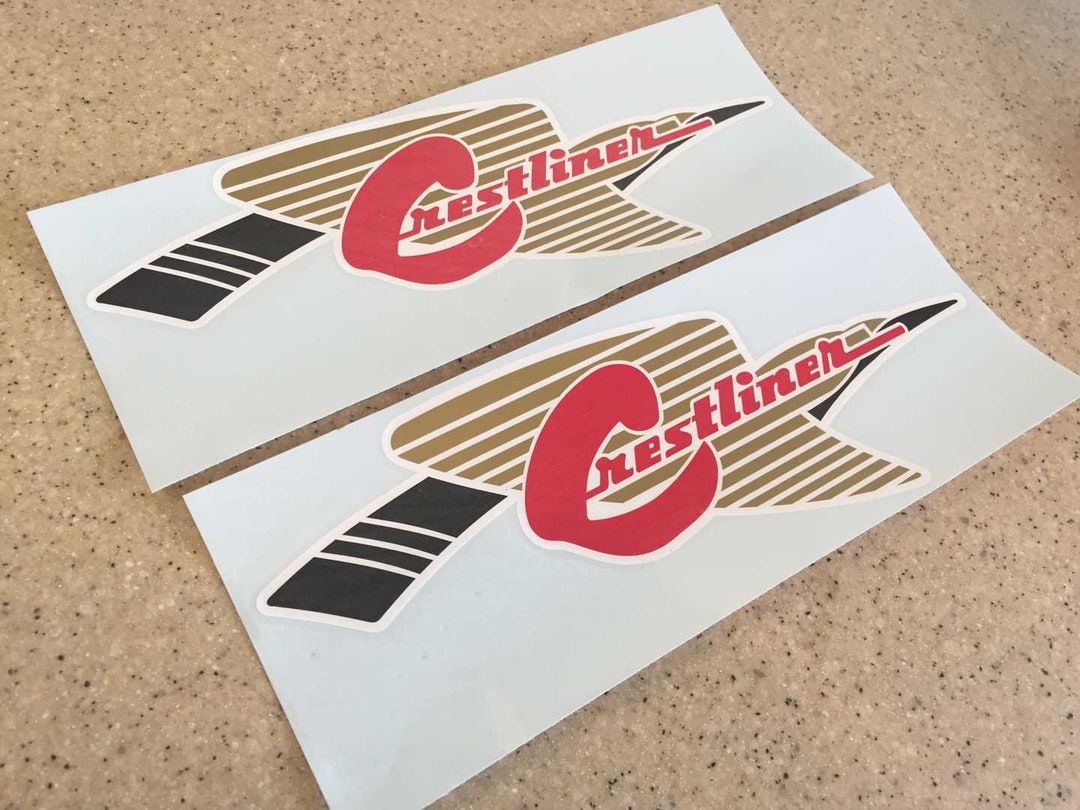 Crestliner Vintage Fishing Boat Decals 14 2pak Diecut Vinyl Red Black