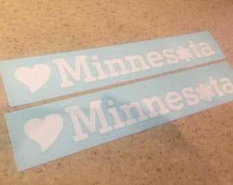 Love Minnesota State Window Decal White Vinyl 11-1/2" Long 2-Pak Free Shipping!