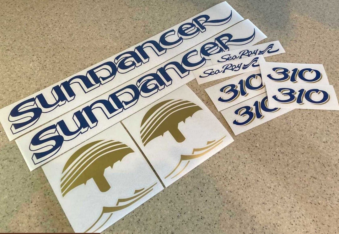 Sea Ray Sundancer Vintage Boat Decals Replacement 22 Blue and Gold
