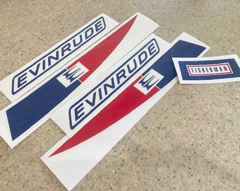 Evinrude Vintage Fisherman Outboard Motor Decal Kit Navy Blue and Red + Free Shipping!