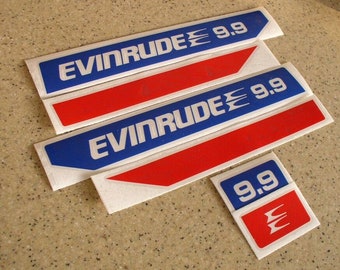 Evinrude Vintage Outboard Motor 9.9 HP Decal Kit Blue and Red + Free Shipping!