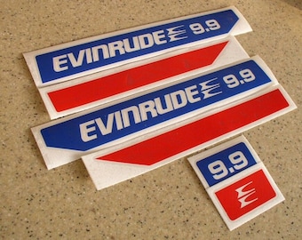 Evinrude Vintage Outboard Motor 9.9 HP Decal Kit Blue and Red + Free Shipping!