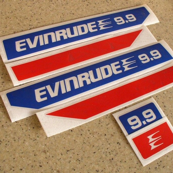 Evinrude Vintage Outboard Motor 9.9 HP Decal Kit Blue and Red + Free Shipping!