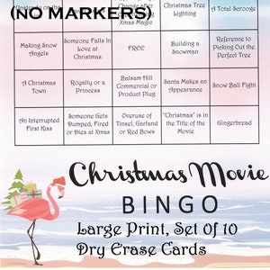 Cartões de Bingo de Filmes de Natal Hallmark com LETRA GRANDE para Apagar a Seco! (10 cartões - todos diferentes) - 3 estilos para escolher