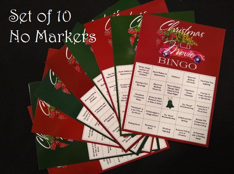 10 cards - all different 3 styles to choose from LARGE PRINT Hallmark Christmas Movie Bingo Dry Erase Cards!