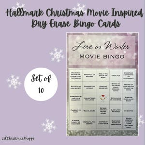 Hallmark Movie Bingo (10 Pack Dry Erase Cards) for Winter and Valentine's Movies