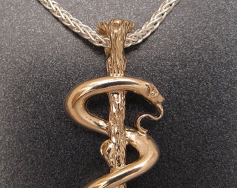 14K Gold Medium Sized Staff of Asclepius