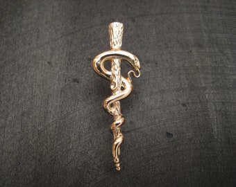 Pin de solapa del Bastón de Asclepio de oro de 10 quilates