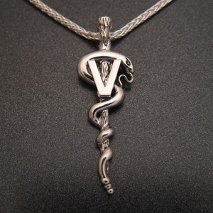 Silver Veterinarian's Staff of Asclepius Pendant