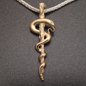 10K Gold Staff of Asclepius Pendant