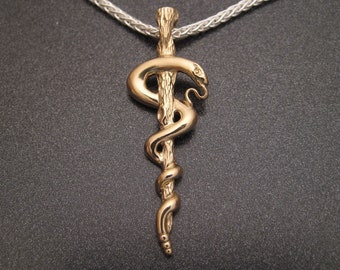 10K Gold Staff of Asclepius Pendant