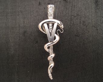 Veterinarian's Sterling Staff of Asclepius Lapel Pin