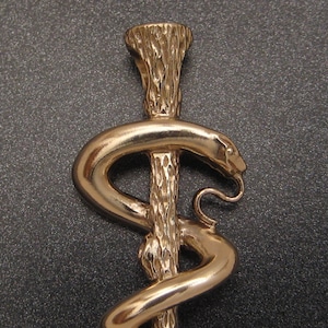Large 14K Gold Asclepius Pendant