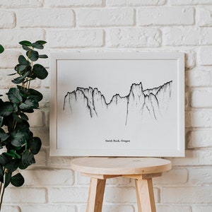 Smith Rock State Park Oregon print, mountain art, minimalist home decor, black and white wall art, simple art