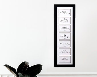 Berg Art Print - 7 Peaks of Central Oregon, Wohndekor, Schwarz-Weiß-Kunst, Minimalistisch
