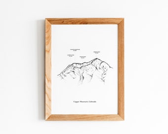 Copper Mountain Colorado, Berg Wandkunst, Berg Zeichnung, minimalistisches Wohndekor, Schwarzweißkunst, Illustration