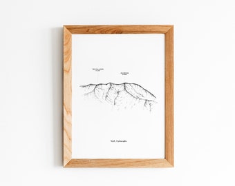 Vail Colorado, Berg Wandkunst, Berg Zeichnung, minimalistisches Wohndekor, Schwarzweißkunst, Illustration