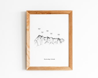 Breckenridge Colorado, Berg Wandkunst, Berg Zeichnung, minimalistisches Wohndekor, Schwarzweißkunst, Illustration