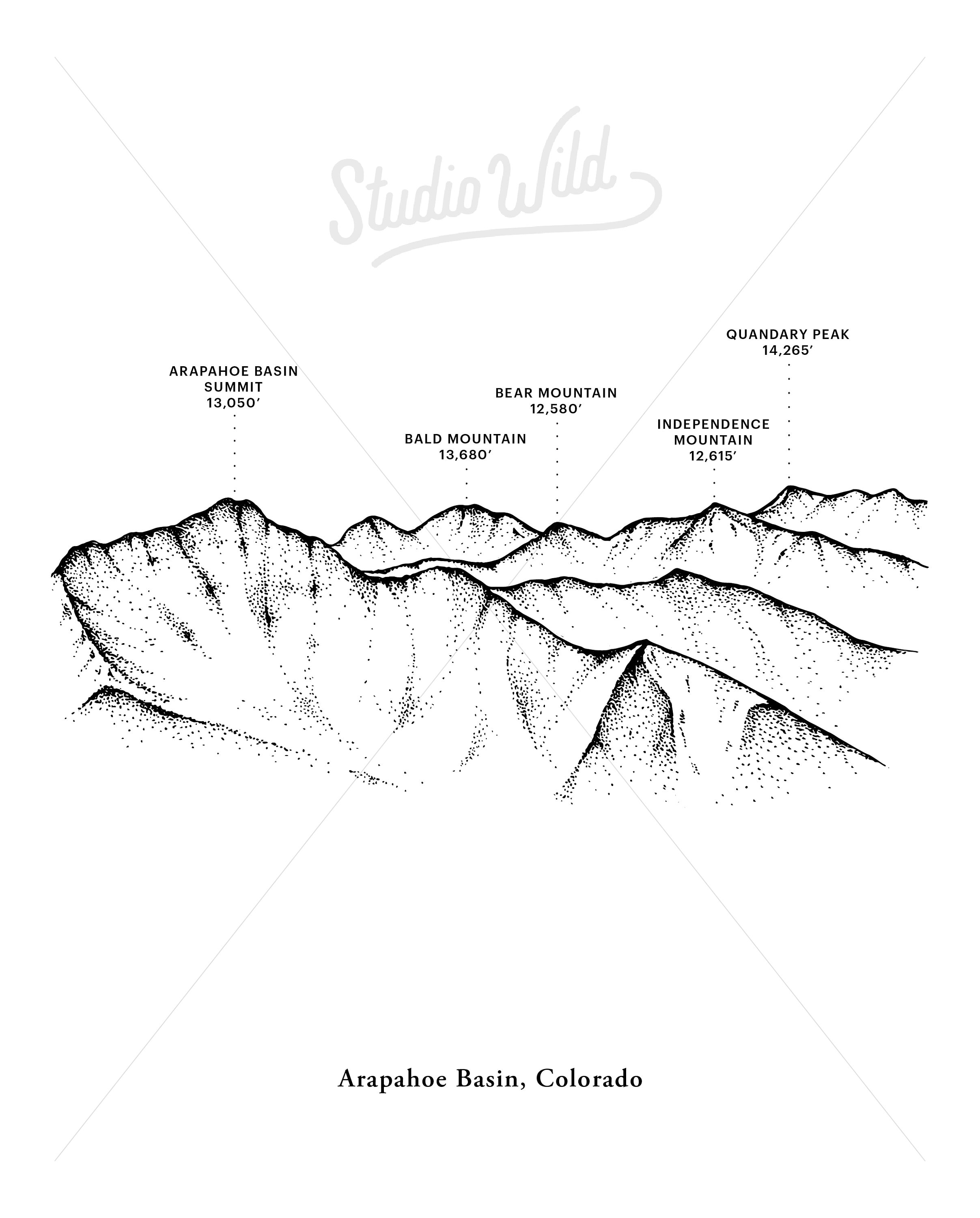 Arapahoe Basin Colorado, Mountain Wall Art, Mountain Drawing