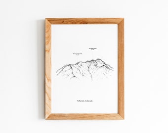 Telluride Colorado, Berg Wandkunst, Berg Zeichnung, minimalistisches Wohndekor, Schwarzweißkunst, Illustration