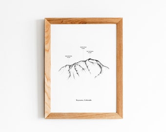 Keystone Colorado, Berg Wandkunst, Berg Zeichnung, minimalistisches Wohndekor, Schwarzweißkunst, Illustration
