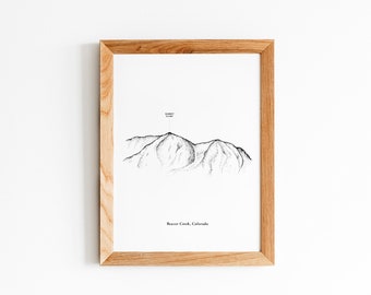 Beaver Creek Colorado, Bergwandkunst, Bergzeichnung, minimalistisches Wohndekor, Schwarzweißkunst, Illustration