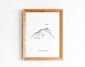 Crested Butte Colorado, Berg Wandkunst, Berg Zeichnung, minimalistisches Wohndekor, Schwarzweißkunst, Illustration