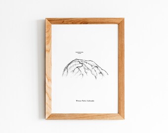 Winter Park Colorado, Berg Wandkunst, Berg Zeichnung, minimalistisches Wohndekor, Schwarzweißkunst, Illustration