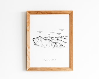Arapahoe Basin Colorado, Bergwandkunst, Bergzeichnung, minimalistisches Wohndekor, Schwarzweißkunst, Illustration
