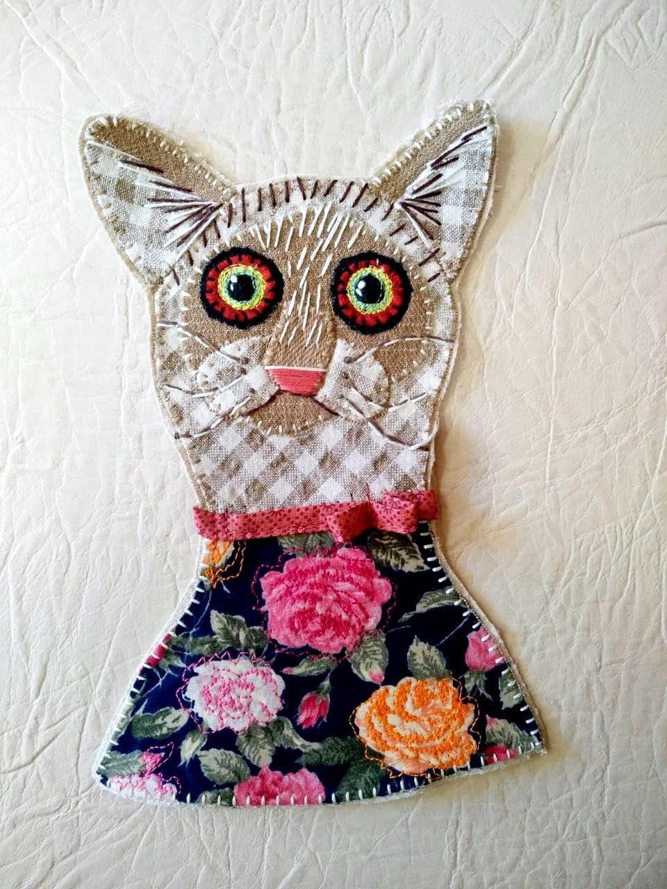 Cat embroidered patch Patchwork cat Handmade applique cats Etsy