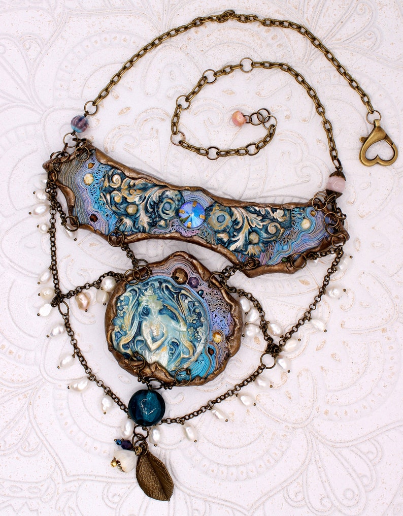 Goddess necklace Once upon a time jewelry Blue medieval accessories Renaissance wedding