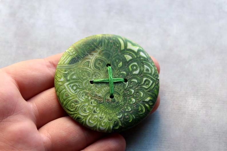 Extra large buttons Floral buttons Green buttons Polymer clay buttons OOAK