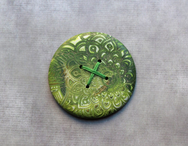 Extra large buttons Floral buttons Green buttons Polymer clay buttons OOAK