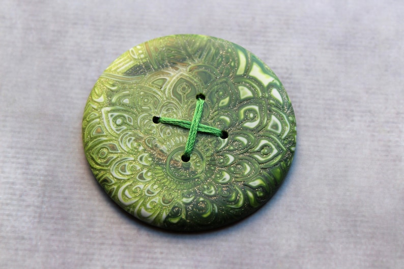Extra large buttons Floral buttons Green buttons Polymer clay buttons OOAK