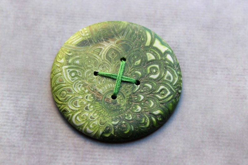 Extra large buttons Floral buttons Green buttons Polymer clay buttons OOAK