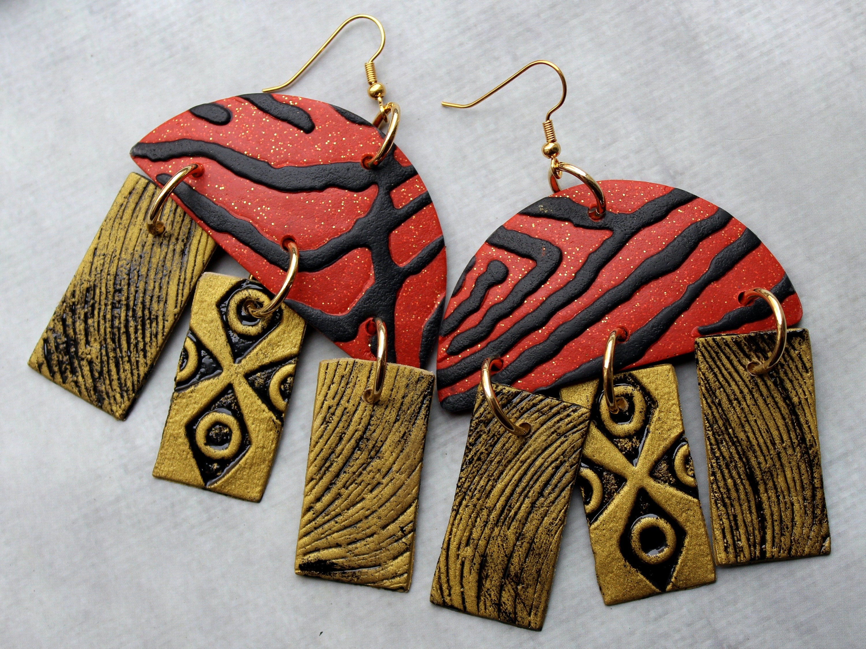 Tiger print earrings Large african earrings for women | Etsy