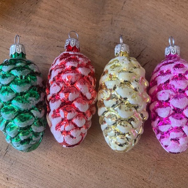 Handmade colourful glass pine cone Christmas decorations bauble, hanging Christmas tree ornament