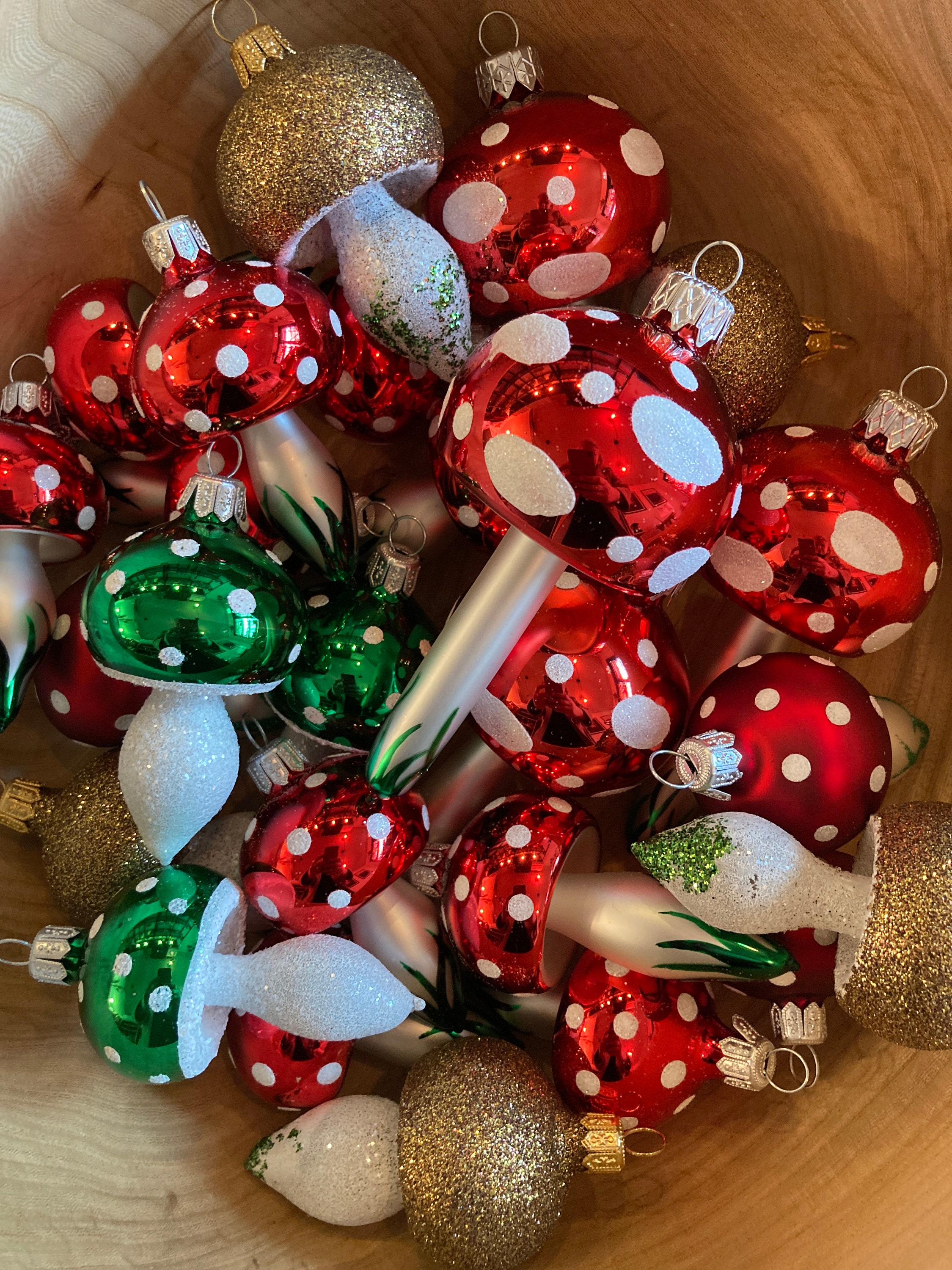 Déco Champignons En Verre Soufflé - Lot De 3 Tailles (12, 17, 21 Cm) - Coloris Argenté Vieilli - Pour Noël & Automne